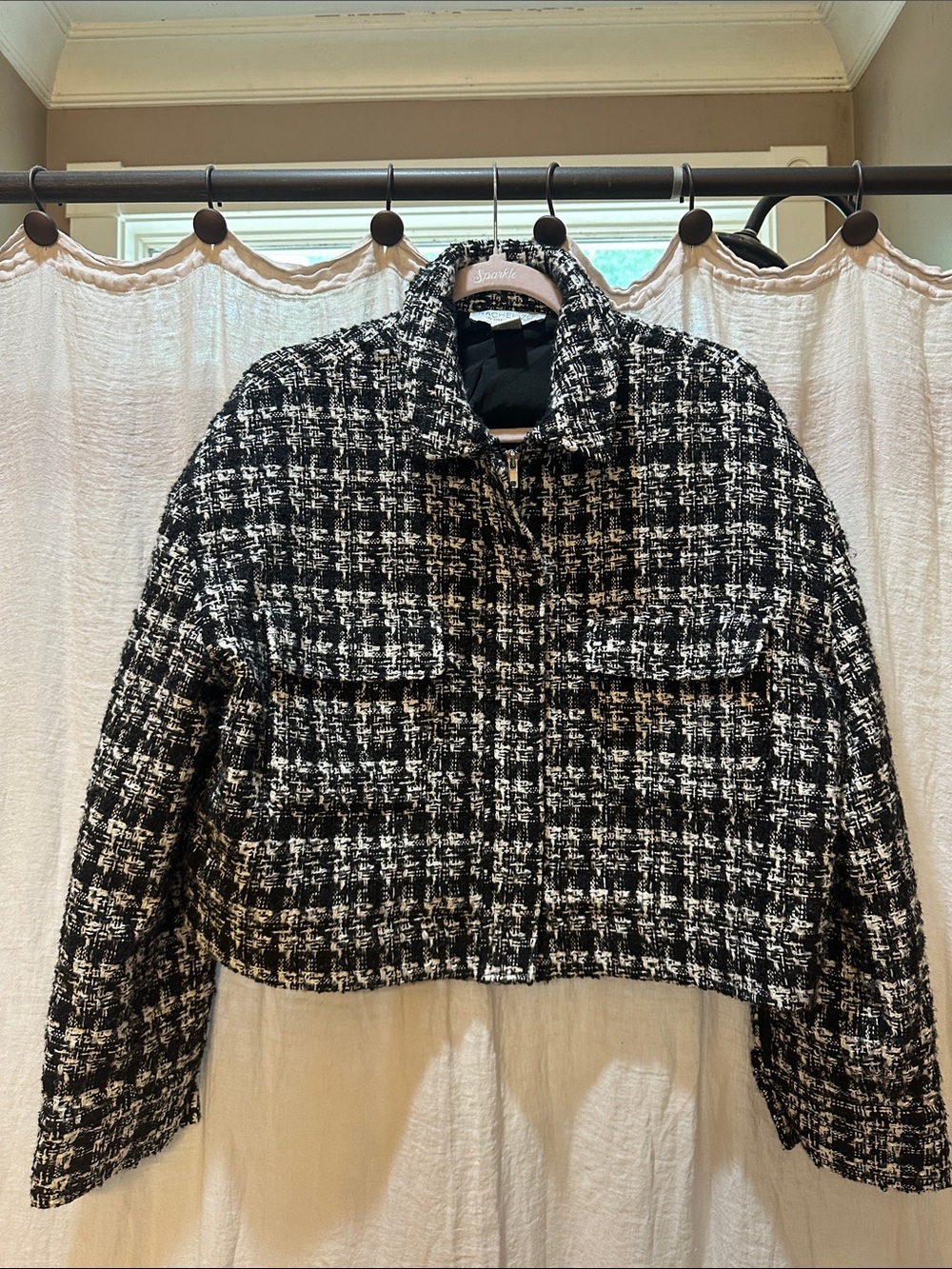 Rachel Zoe Black and White Tweed Cropped Jacket